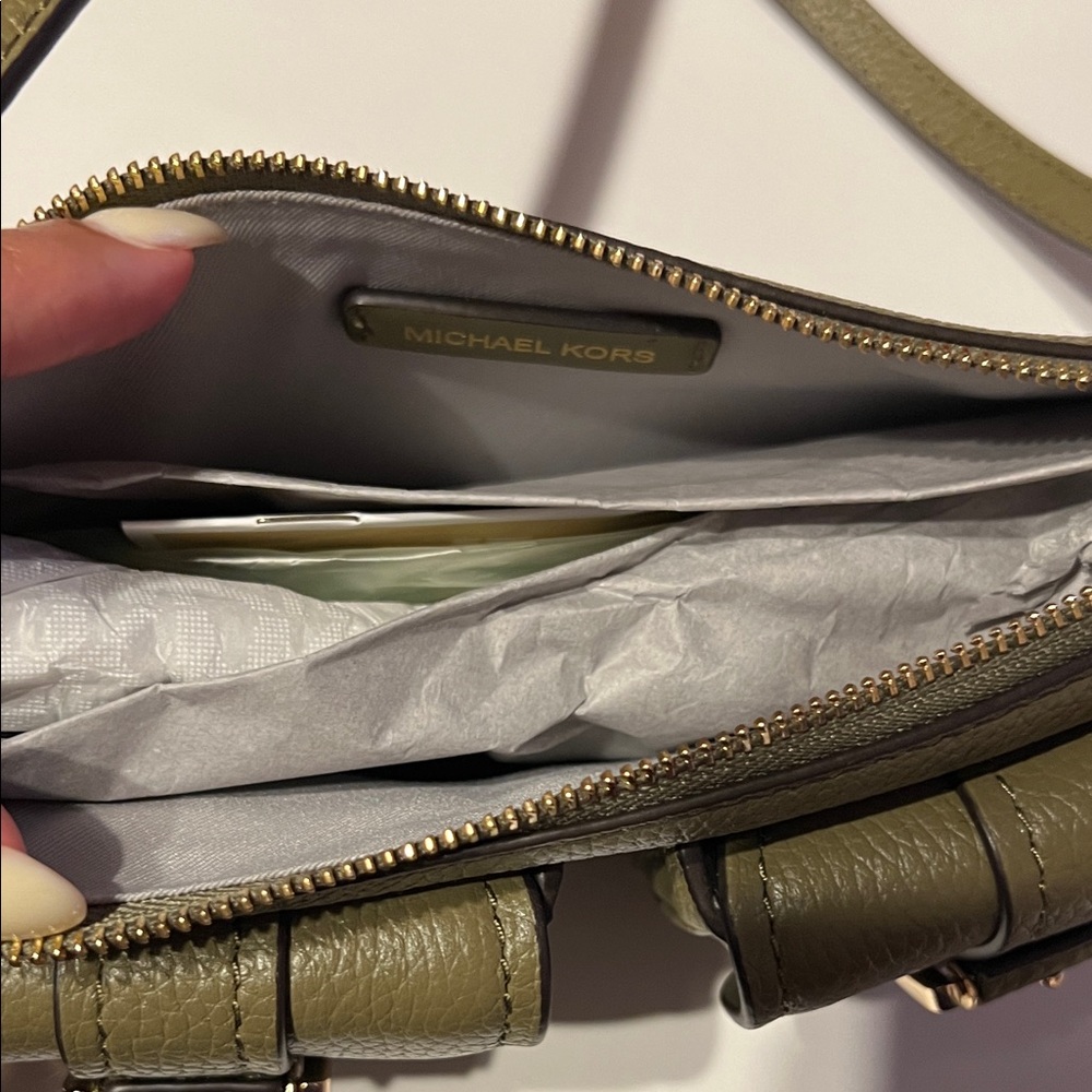 Michael Kors Olive Leather Shoulder Bag with Buckle Detail - Picture 5 of 5